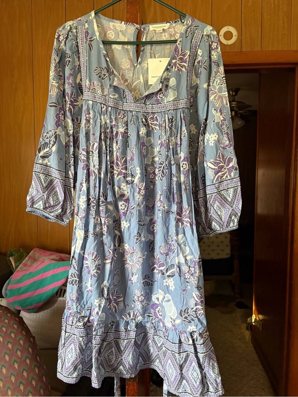 beachlunchlounge Light Blue Floral Midi Dress with Purple Accents